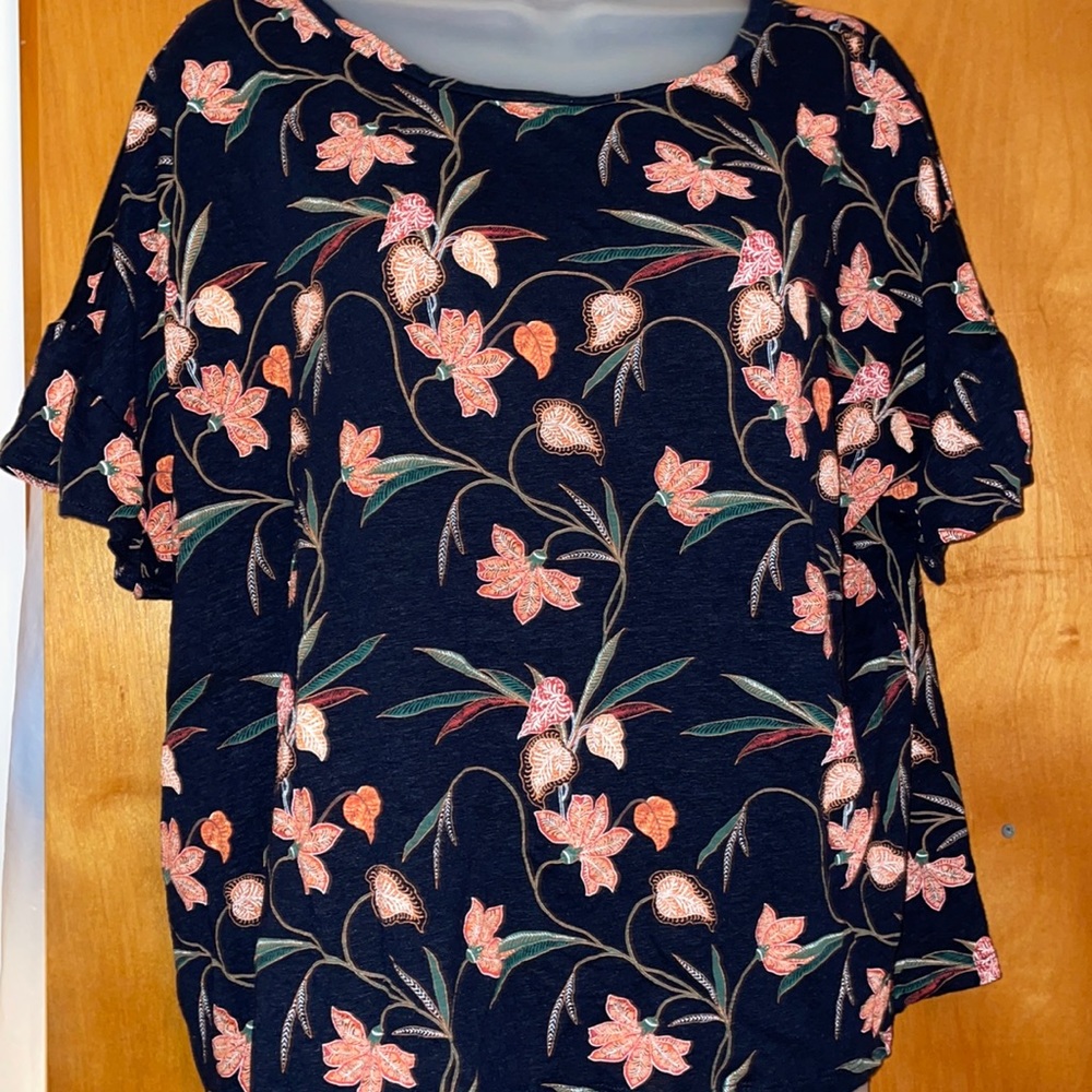 LOFT Navy and Peach Floral Blouse
